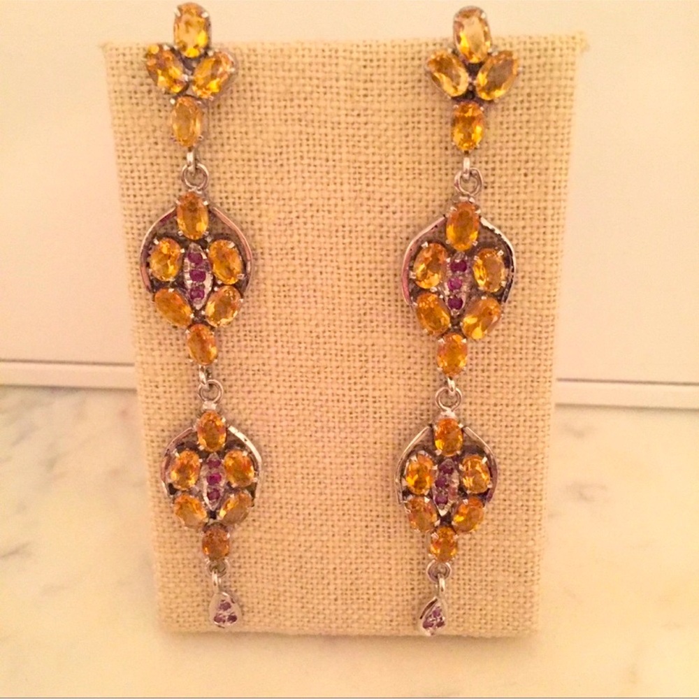 Citrine & Ruby Chandeliers in Sterling Sil…
